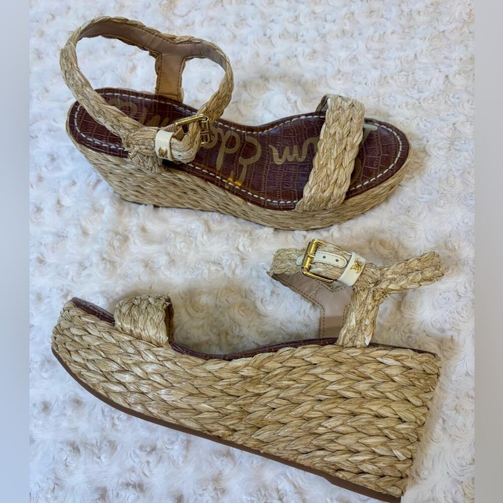 Sam Edelman NEW Deena Natural Raffia Wedge Sandal w/ Ankle Strap 10